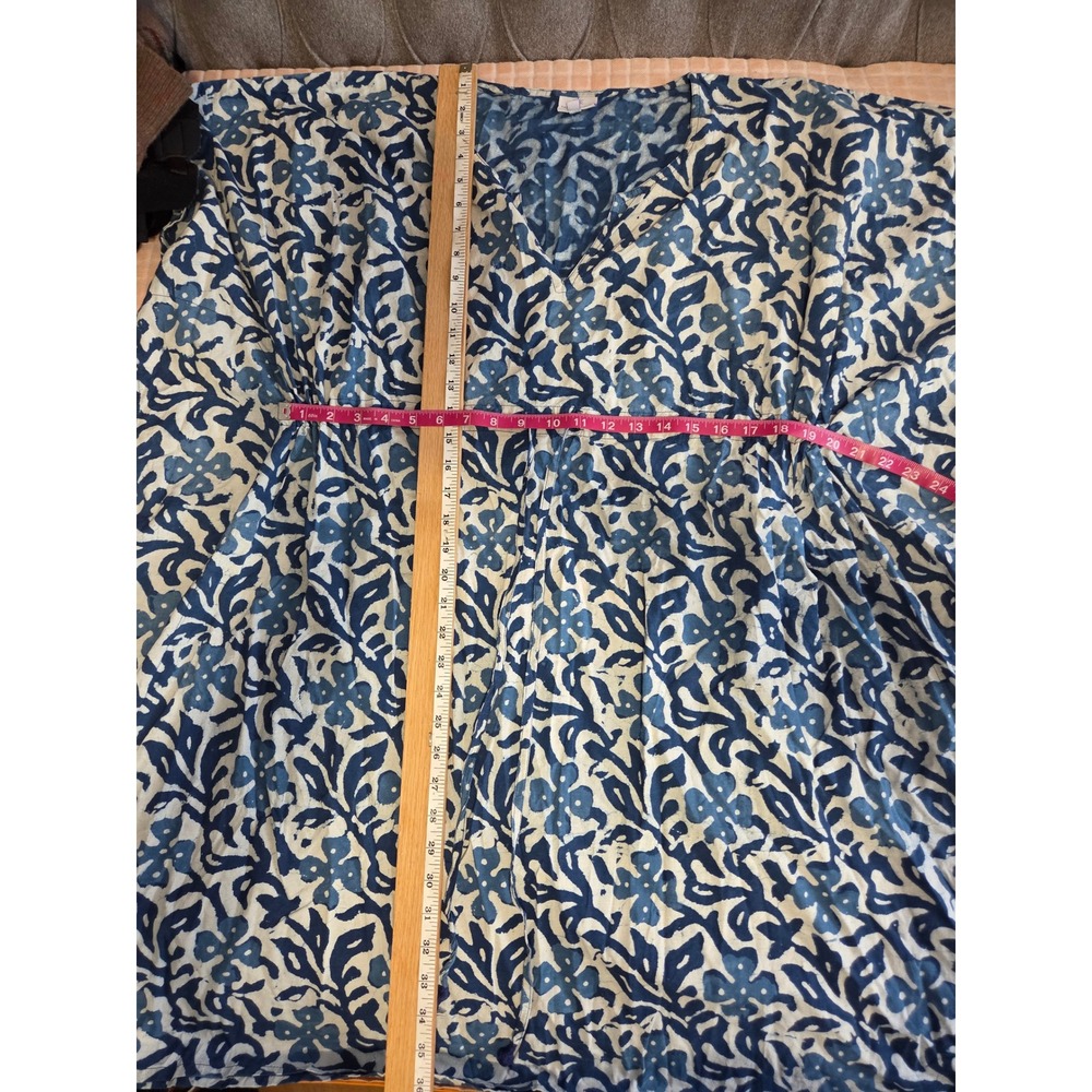 Pax Philomena Kaftan Dress Womens One Size Blue Block Print Boho Coastal - Picture 4 of 5